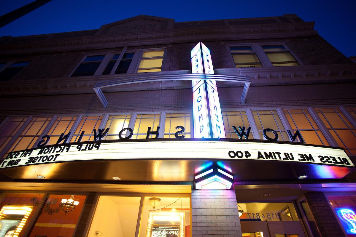 Now showing sign above the Kress Cinema