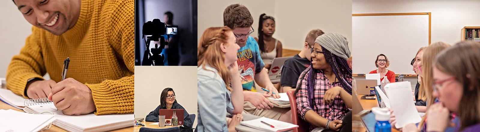 A collage of images of actual 英语 students and instructors in actual 英语 classrooms at UNC.