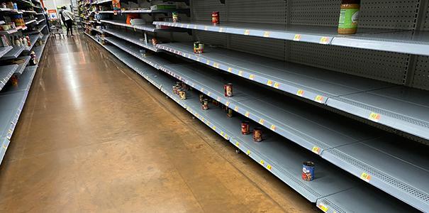 Empty shelves at a store