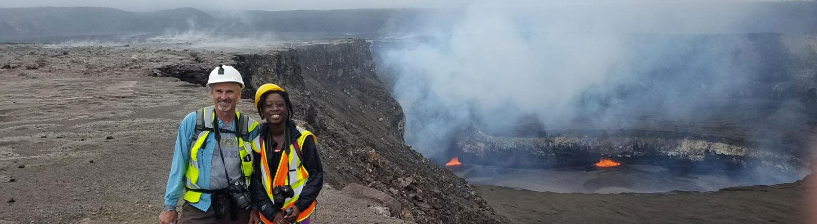 EAS student with Dr. Anderson at an active volcano